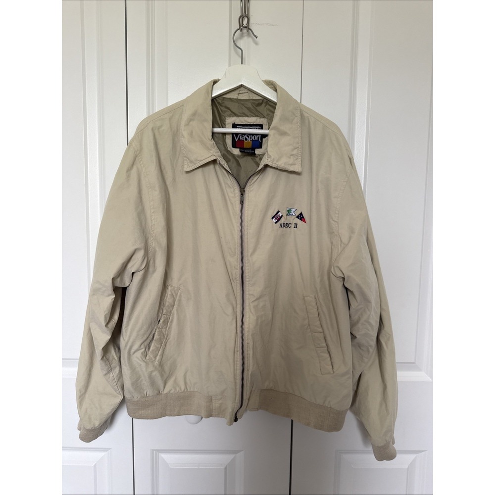 Vintage Hartwell Viasport Beige Windbreaker Bomber‎ Jacket Sz L Nautical